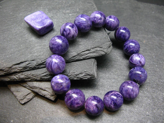 AAA Grade Charoite Genuine Bracelet ~ 7 Inches ~ 13mm Round Beads