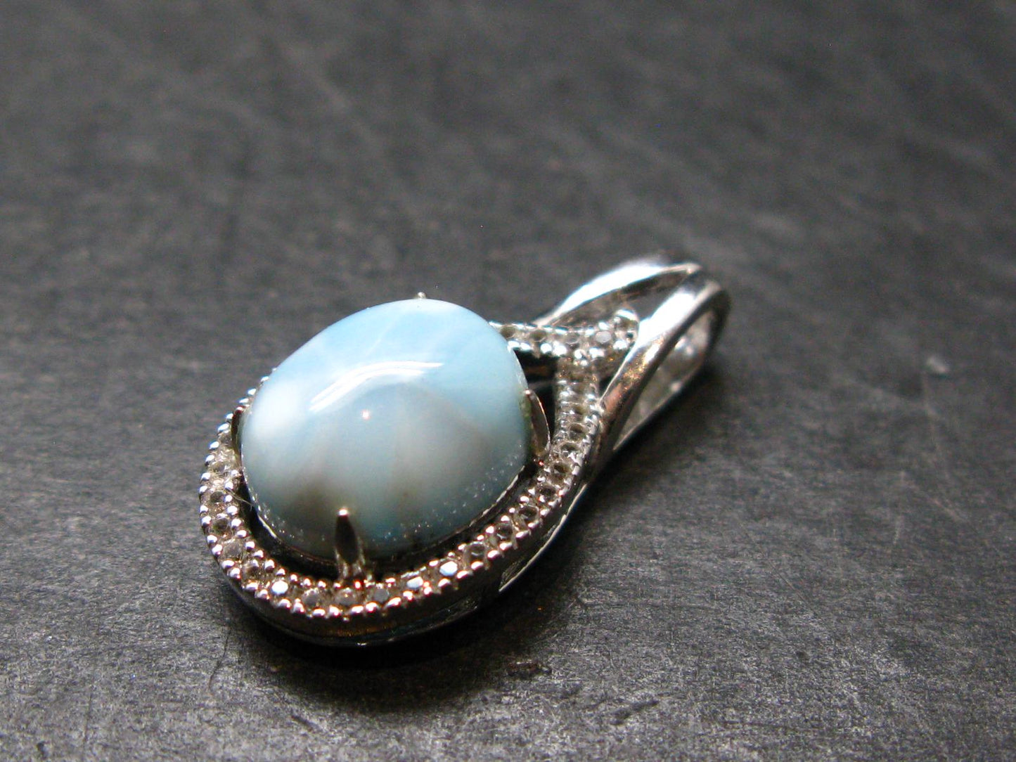 Summer’s Sea!! Rare Polished Cabochon Blue Larimar Pectolite Silver Pendant From Dominican Republic - 0.8" - 2.25 Grams