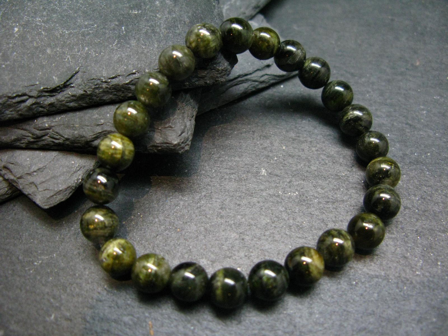 Green Gem Tourmaline Genuine Bracelet ~ 7 Inches ~ 8mm Round Beads