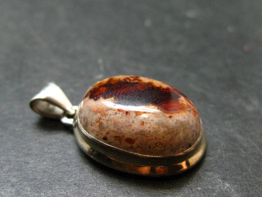 Fire Opal Sterling Silver Pendant From Mexico - 1.2" - 6.45 Grams