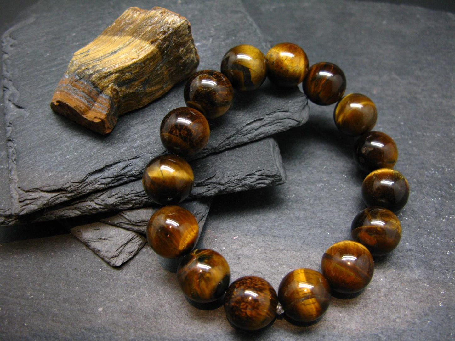 Tiger Eye Genuine Bracelet ~ 7 Inches ~ 14mm Round Beads