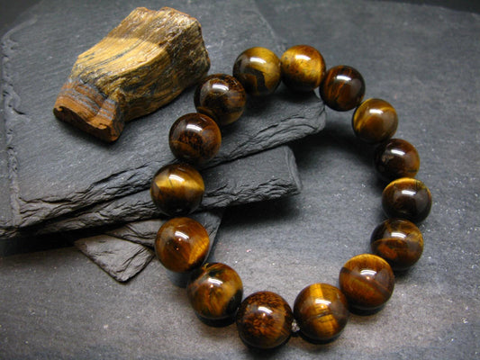Tiger Eye Genuine Bracelet ~ 7 Inches ~ 14mm Round Beads