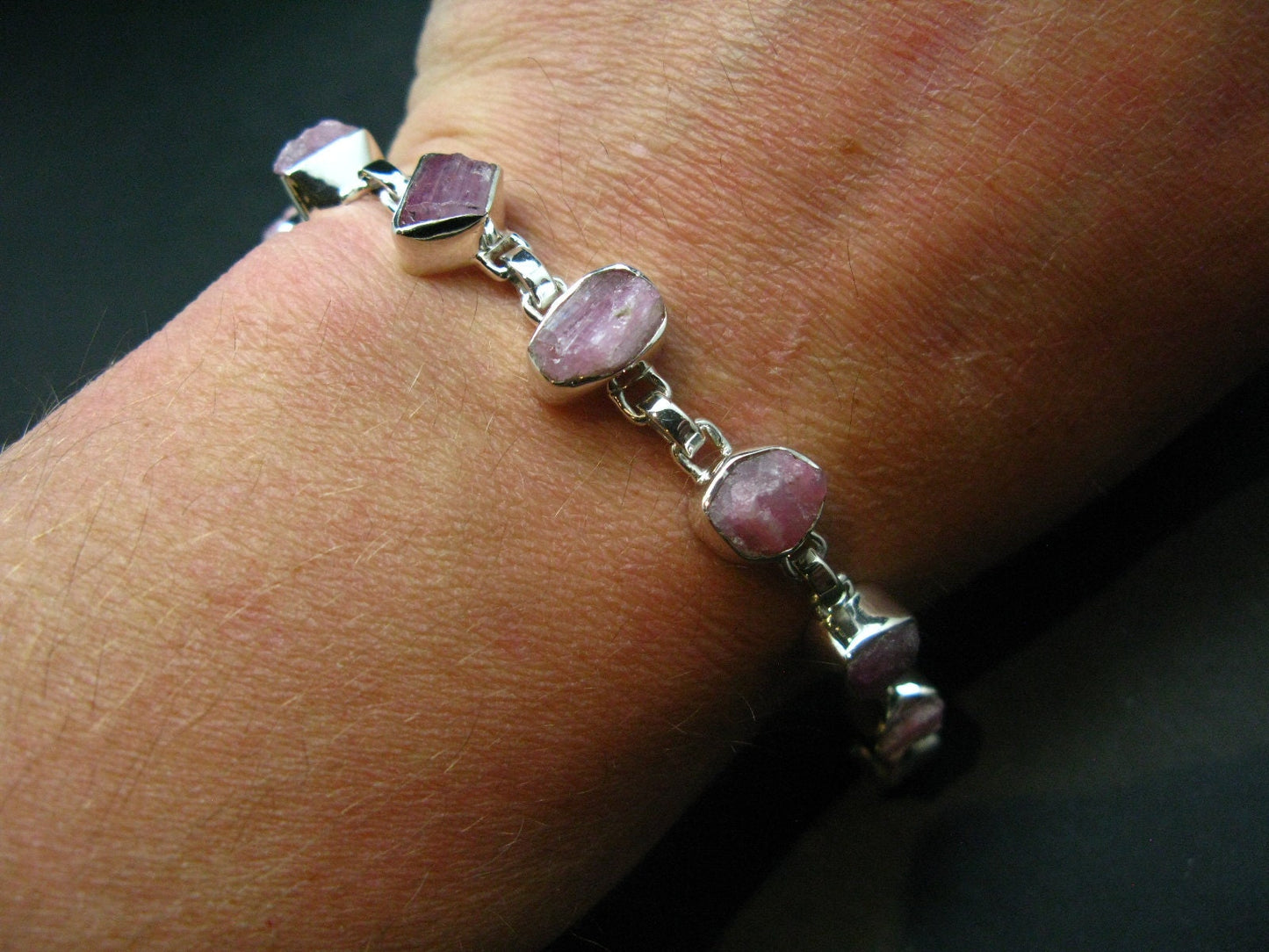 Pink Tanzanite Silver Bracelet From Tanzania - 7" - 15.7 Grams