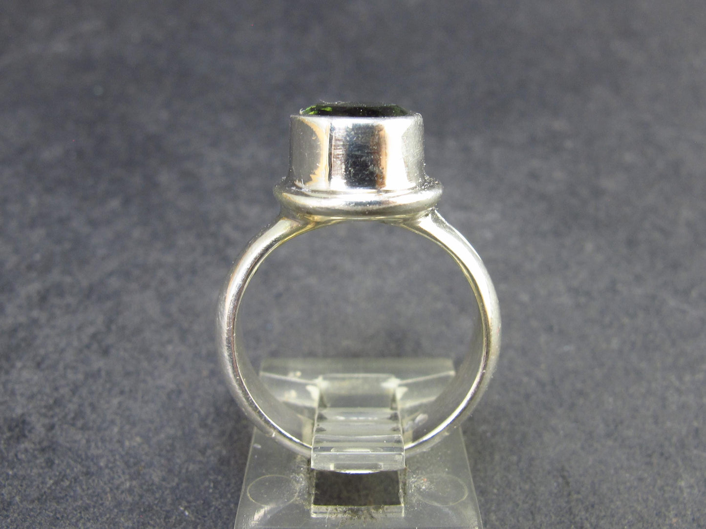 Moldavite Tektite Facetted Silver Ring from Czech Republic - Size 6 - 6.04 Grams