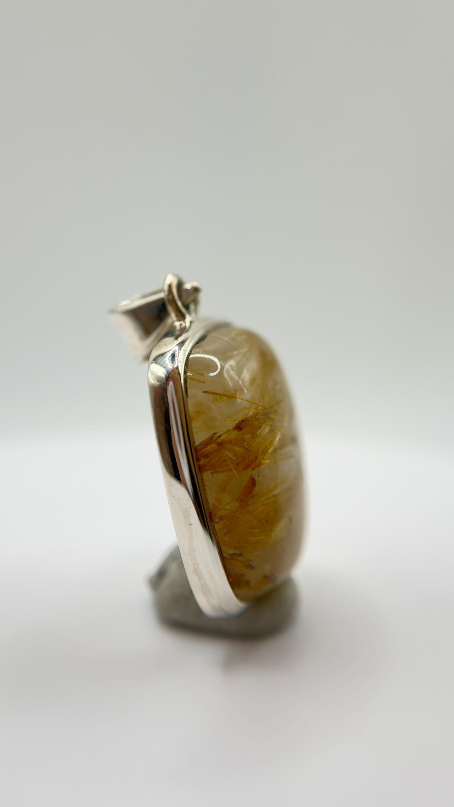 Golden Needle Inclusion Quartz Cushion Pendant – Natural Crystal in Sterling Silver