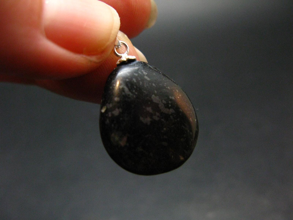 Very Rare Sterling Silver Nuumite Nuummite Pendant From Greenland - 1.0" - 3.72 Grams