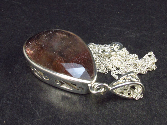 Rutilated Quartz Silver Pendant With Chain From Brazil - 1.8" - 10.7 Grams