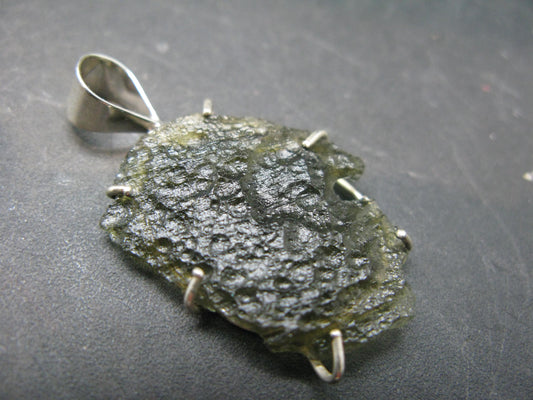 Moldavite Tektite Silver Pendant from Czech Republic - 1.6" - 3.00 Grams