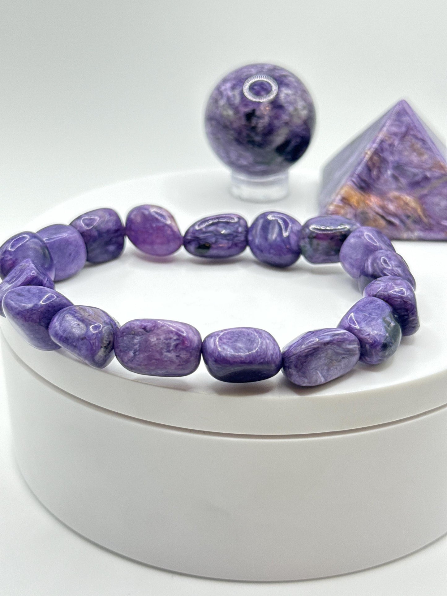 Charoite Tumbled Bead Stretch Bracelet - 38.71 Grams