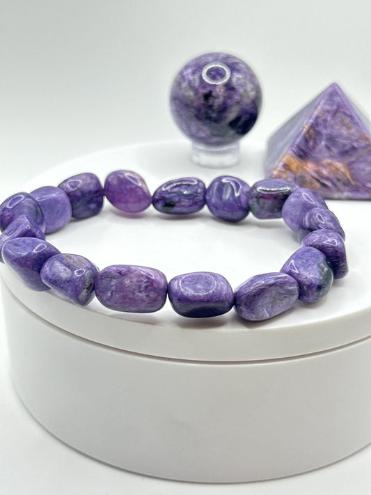 Charoite Tumbled Bead Stretch Bracelet - 38.71 Grams