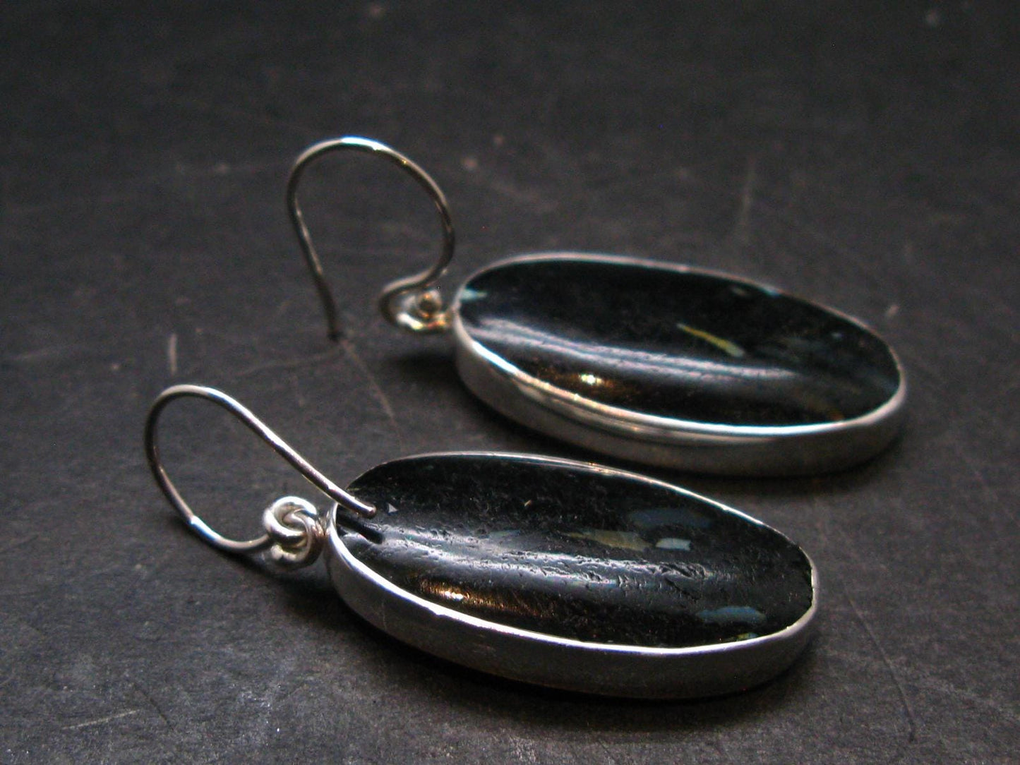 Very Rare Sterling Silver Nuumite Nuummite Earrings From Greenland