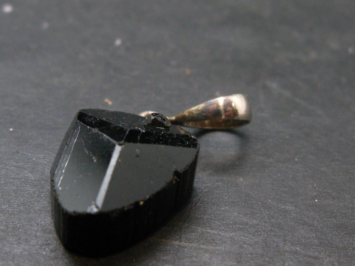 Black Tourmaline Schorl Silver Pendant From Brazil - 1.2"