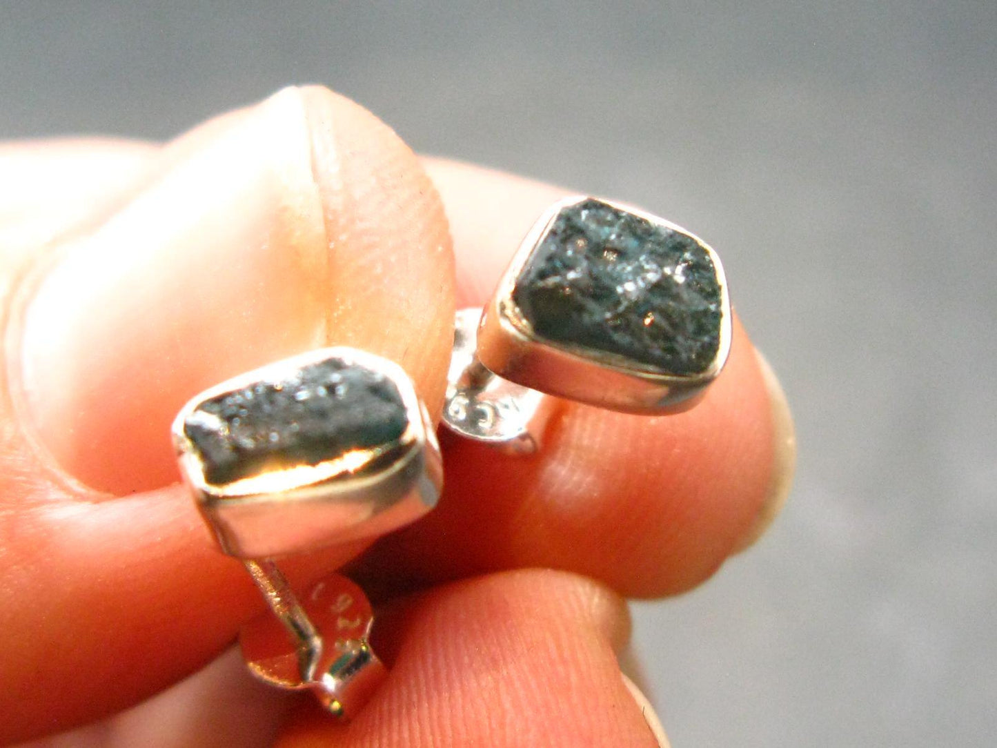 Grandidierite Silver Stud Earrings From Madagascar- 0.6" - 1.37 Grams