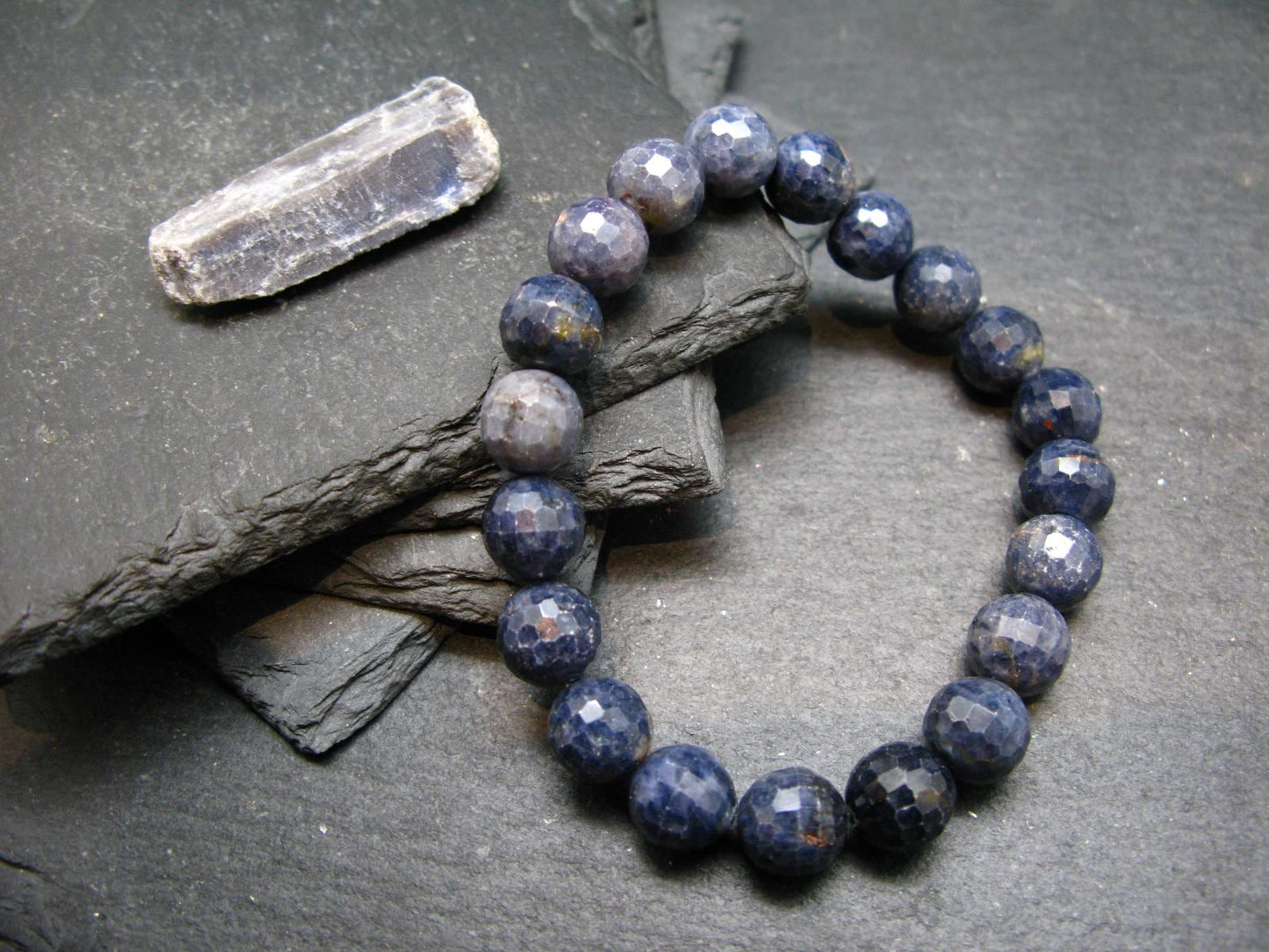 Blue Sapphire Genuine Bracelet ~ 7 Inches ~ 10mm Round Facetted Beads