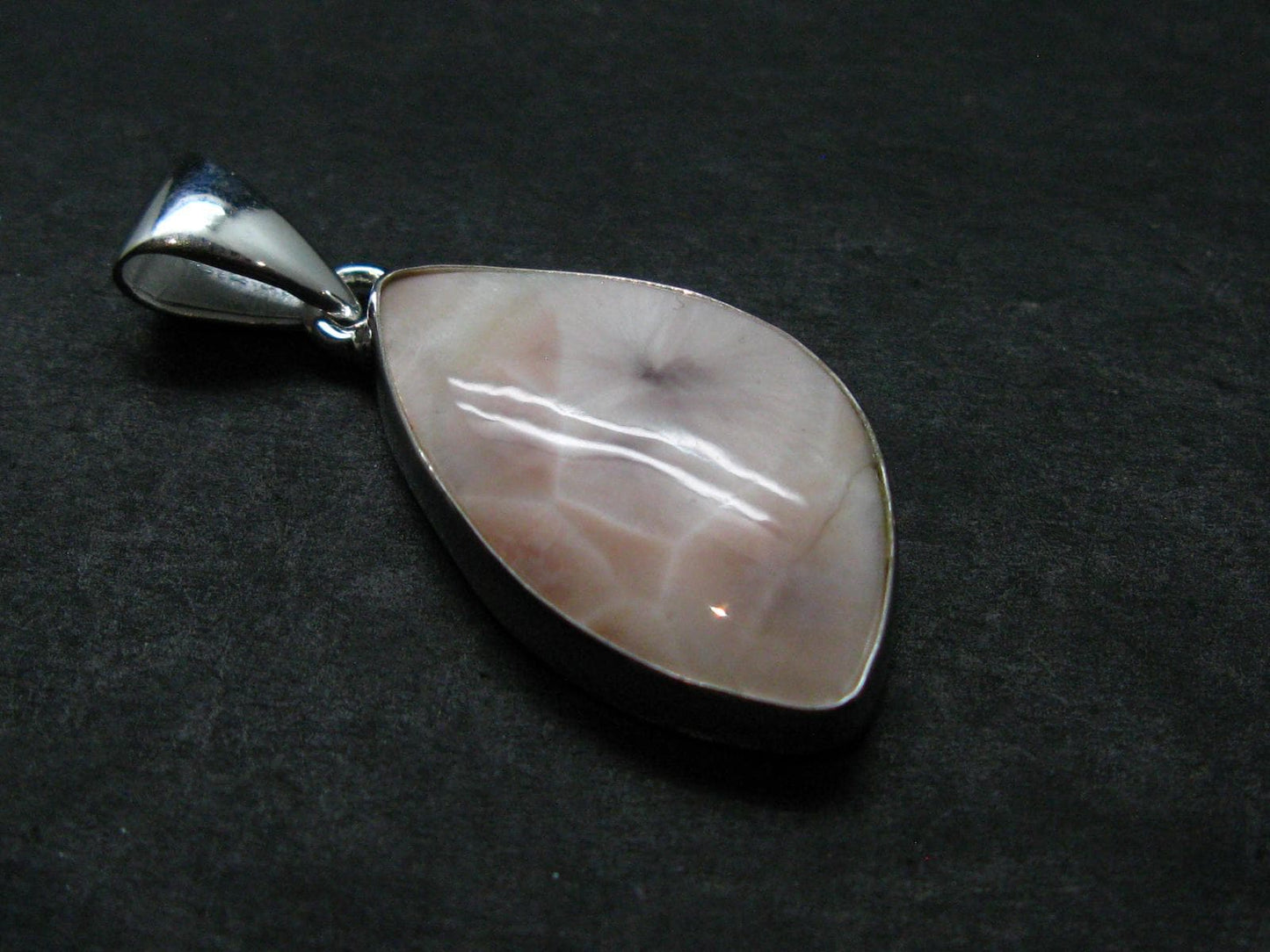 Natrolite Silver Plated Pendant Necklace From Indonesia - 1.3" - 3.31 Grams