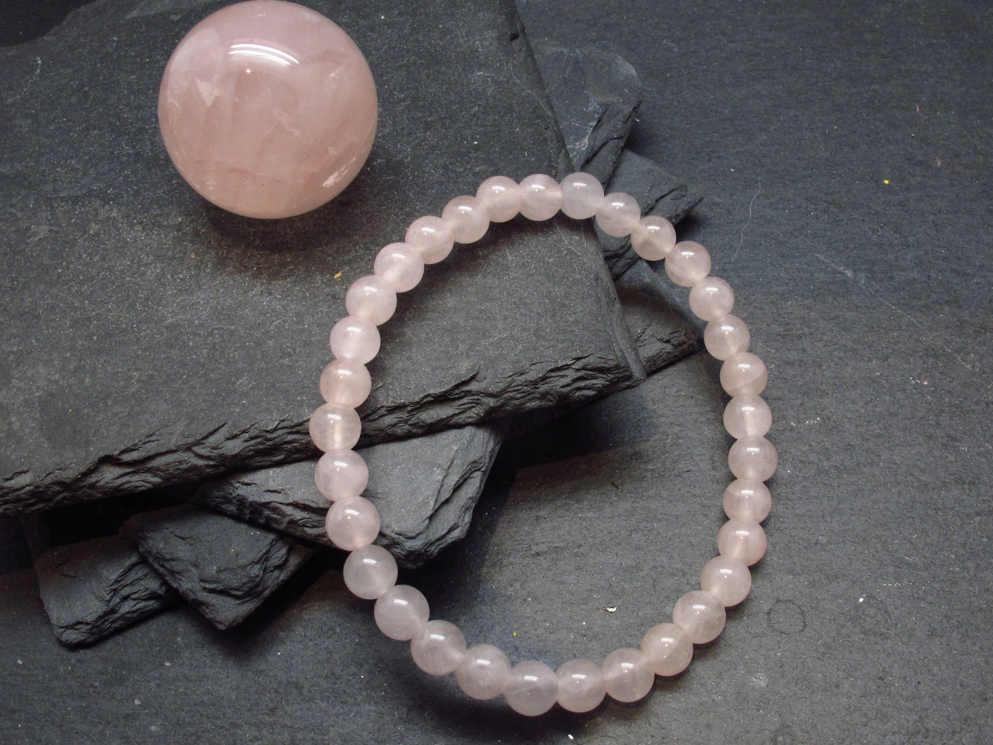 Rose Quartz Genuine Bracelet ~ 7 Inches ~ 6mm Round Beads