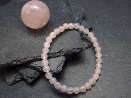 Rose Quartz Genuine Bracelet ~ 7 Inches ~ 6mm Round Beads