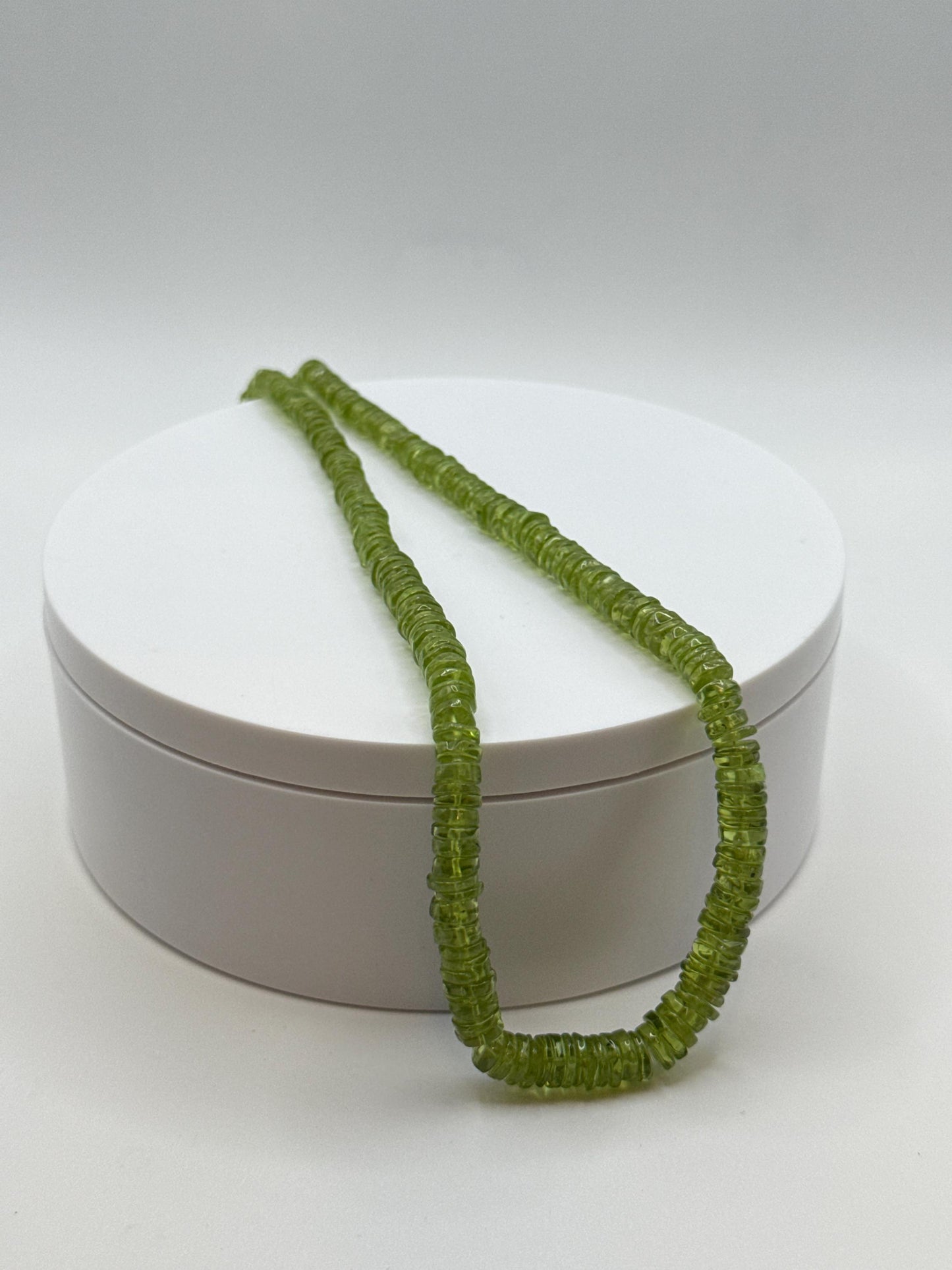 Peridot Beaded Necklace | Natural Green Peridot Rondelle Strand | Sterling Silver Clasp | August Birthstone Jewelry