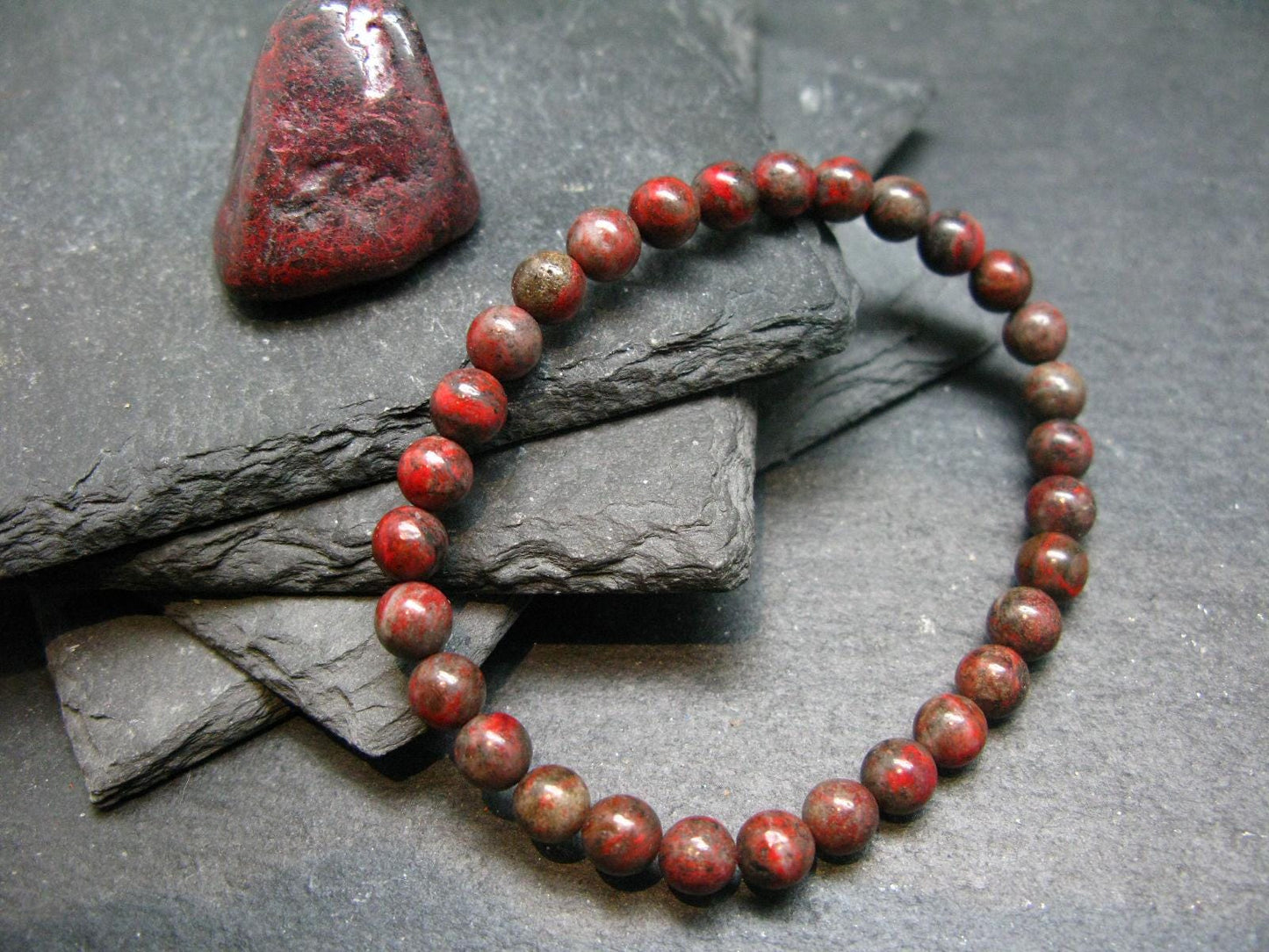 Cinnabar Genuine Bracelet ~ 7 Inches ~ 6mm Round Beads