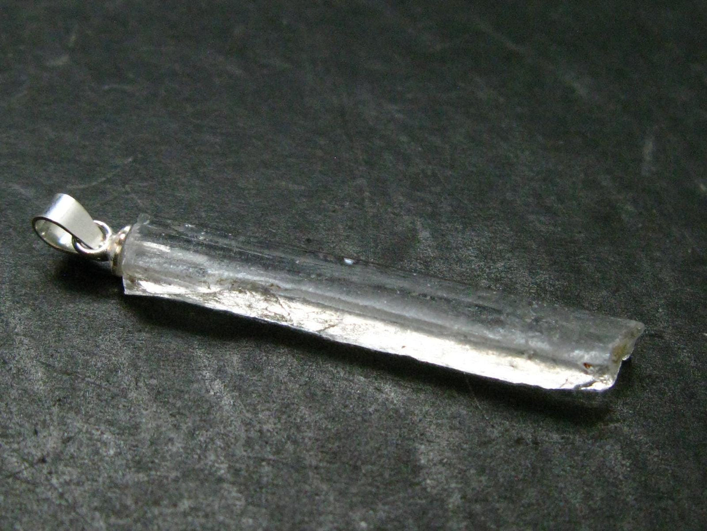 Rare Clear Natrolite Crystal Silver Pendant From Tanzania - 1.7" - 1.51 Grams