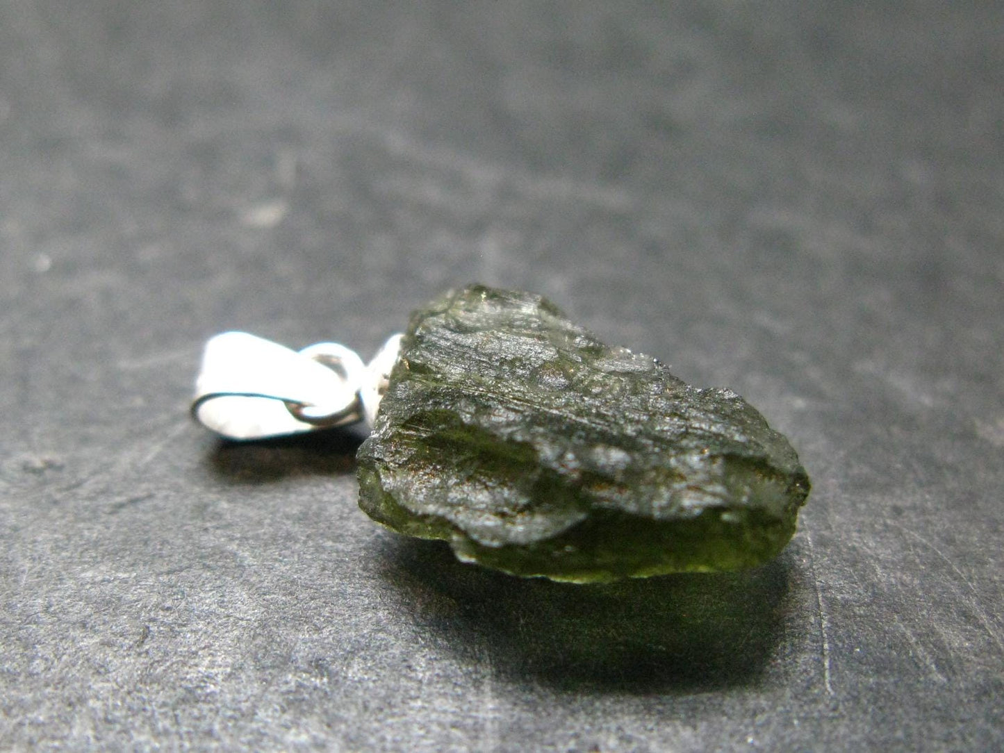 Moldavite Tektite Silver Pendant from Czech Republic - 0.9" - 0.95 Grams