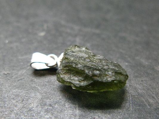 Moldavite Tektite Silver Pendant from Czech Republic - 0.9" - 0.95 Grams