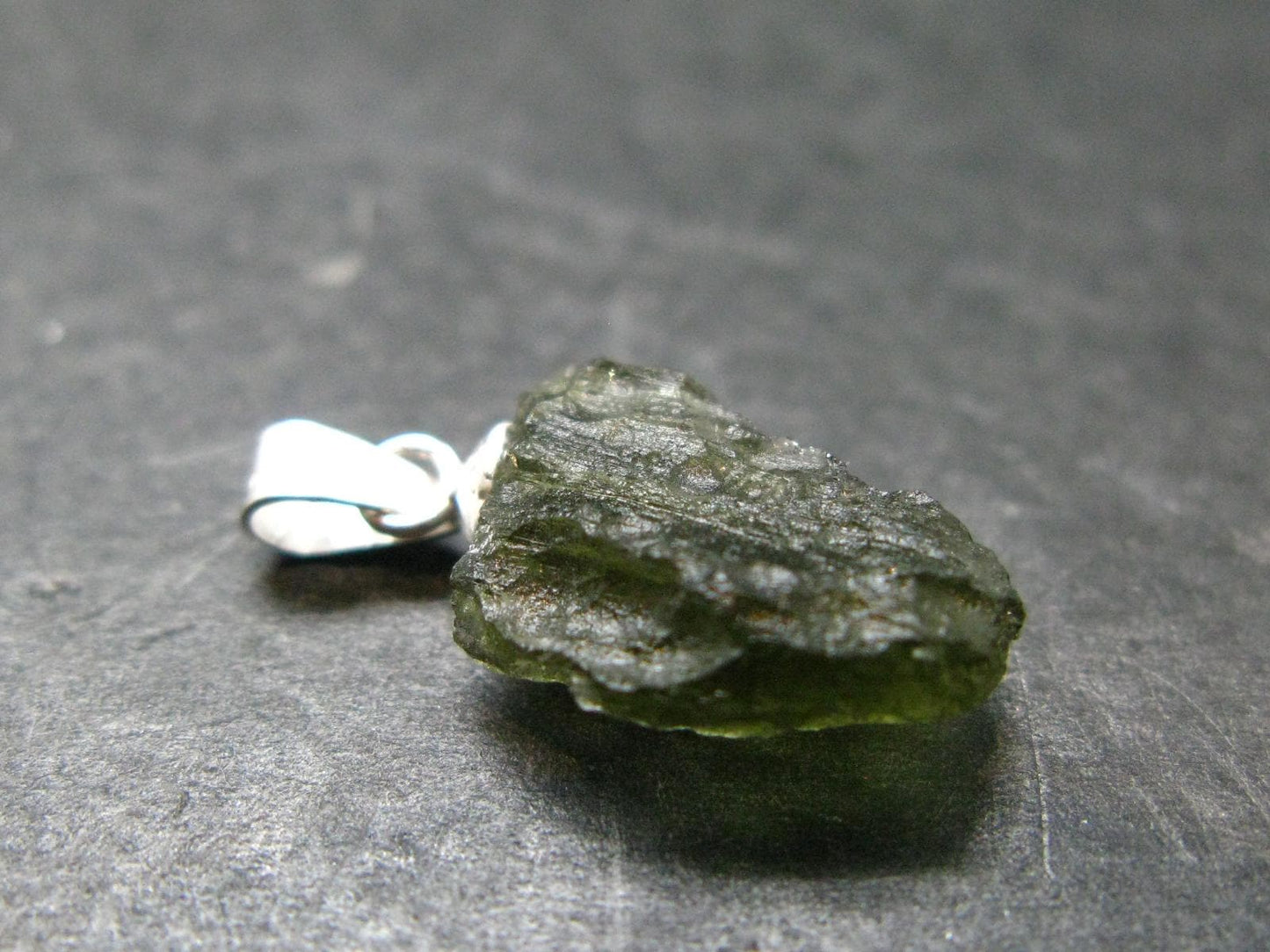 Moldavite Tektite Silver Pendant from Czech Republic - 0.9" - 0.95 Grams