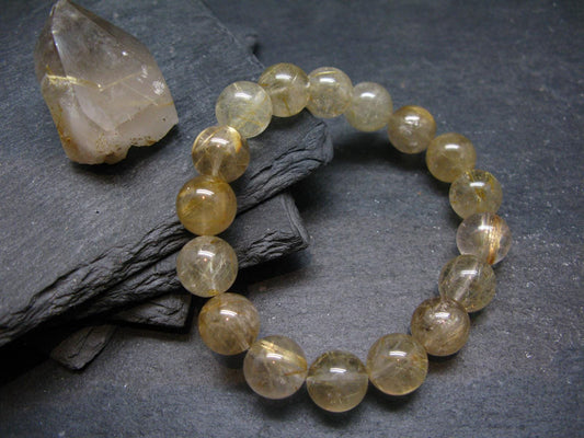 Rutilated Quartz Genuine Bracelet ~ 7 Inches ~ 12mm Round Beads