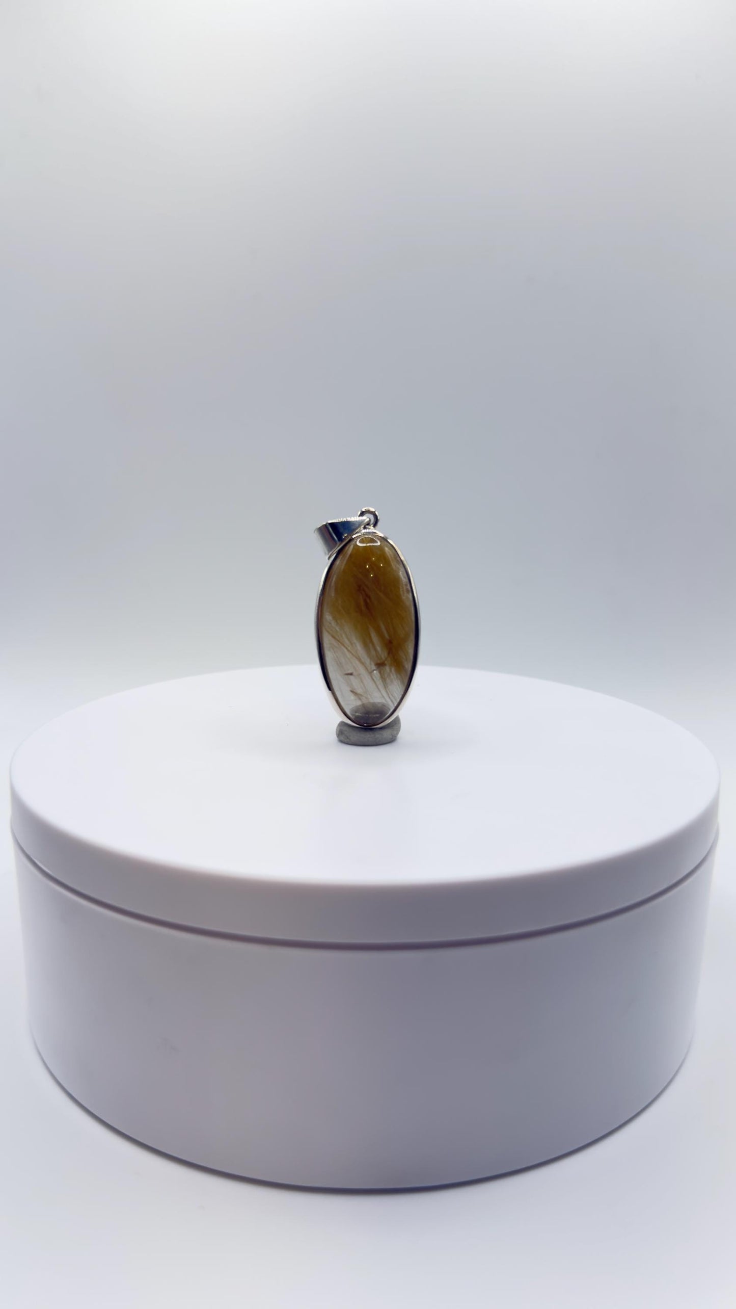 Golden Needle Inclusion Quartz Pendant – Natural Crystal Cabochon in Sterling Silver