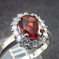 Natural Faceted Red Garnet Rhodium Plated Sterling Silver Ring with CZ - Size 7 - 2.90 Grams