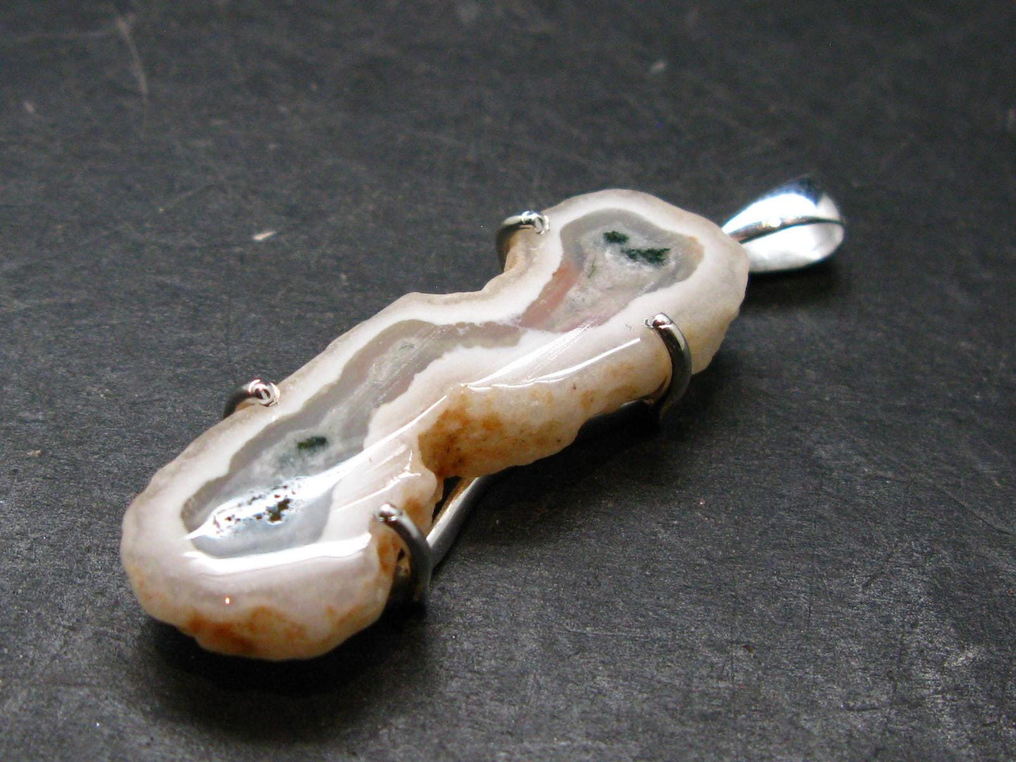 Moss Agate Silver Plated Pendant From Brazil - 6.62 Grams - 1.8"