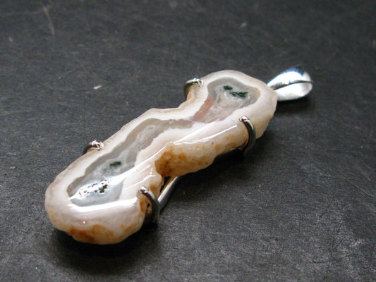 Moss Agate Silver Plated Pendant From Brazil - 6.62 Grams - 1.8"