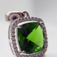 Green Helenite Cushion Cut Halo Pendant – Sterling Silver Statement Gemstone Necklace Pendant