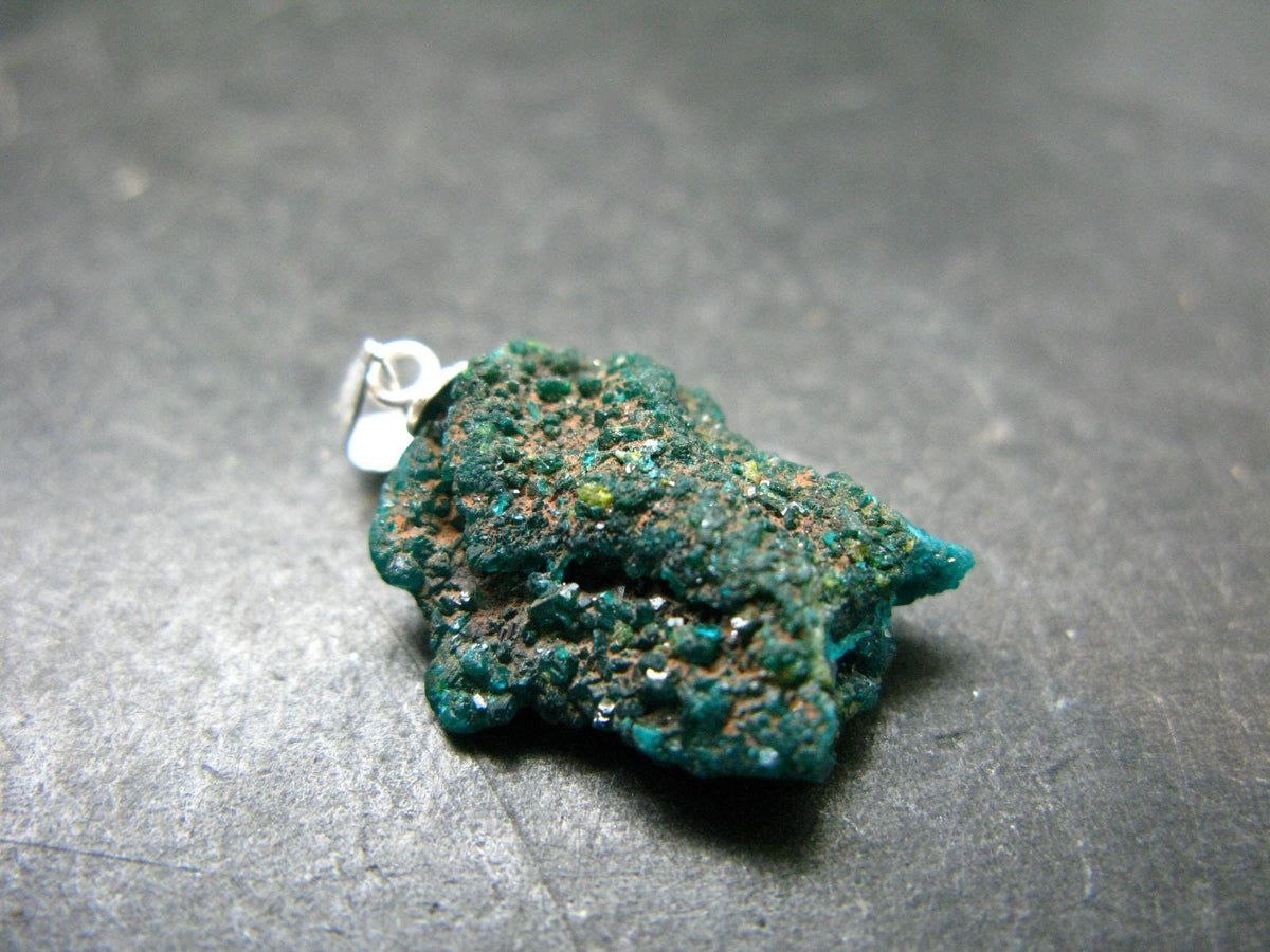 Dioptase Crystal Silver Pendant from Congo - 2.51 Grams - 1.1"