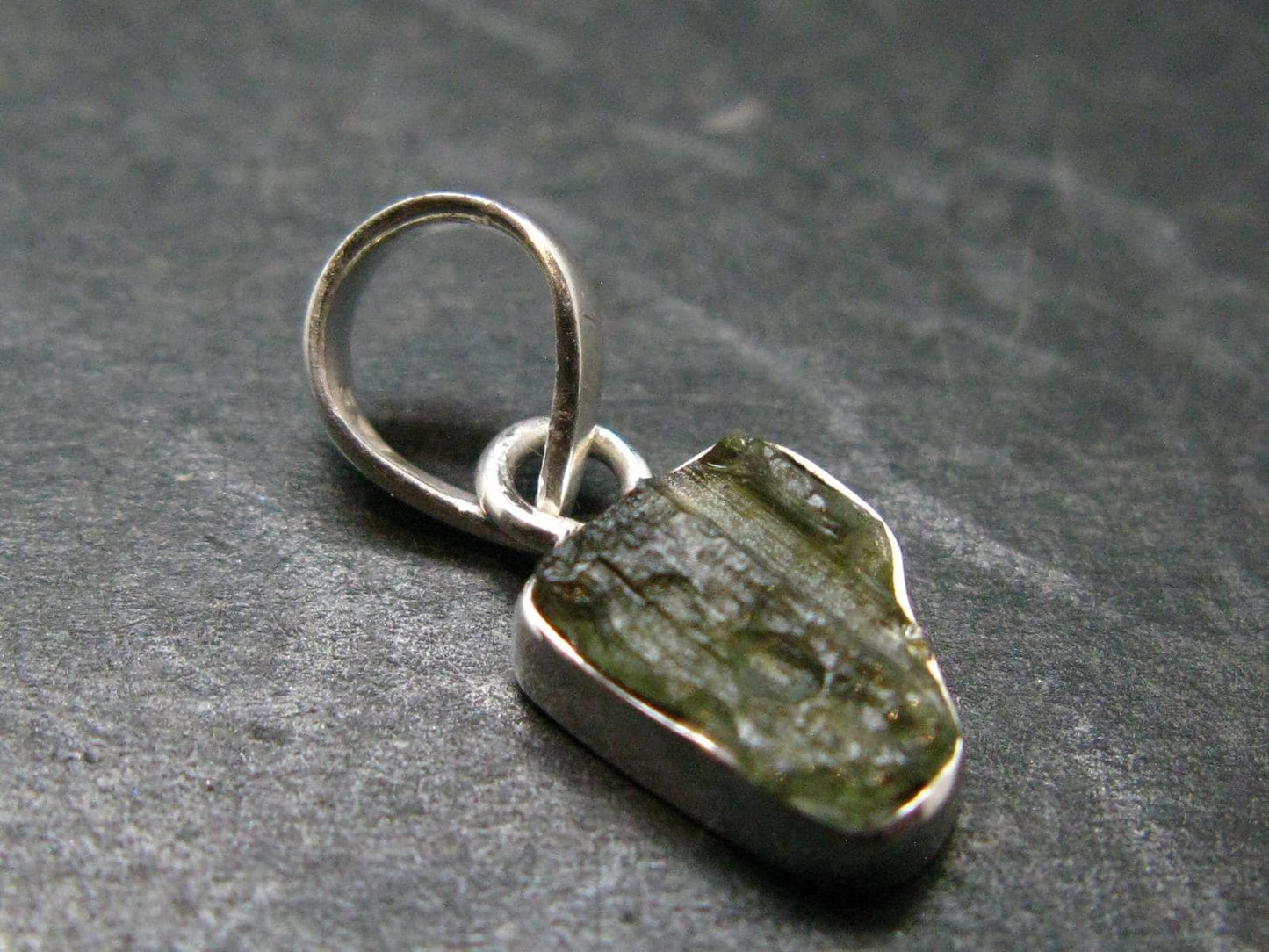 Moldavite Tektite Silver Pendant from Czech Republic - 0.8" - 1.14 Grams