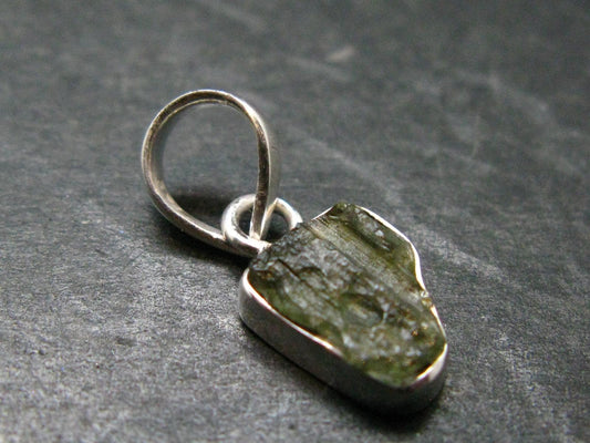 Moldavite Tektite Silver Pendant from Czech Republic - 0.8" - 1.14 Grams