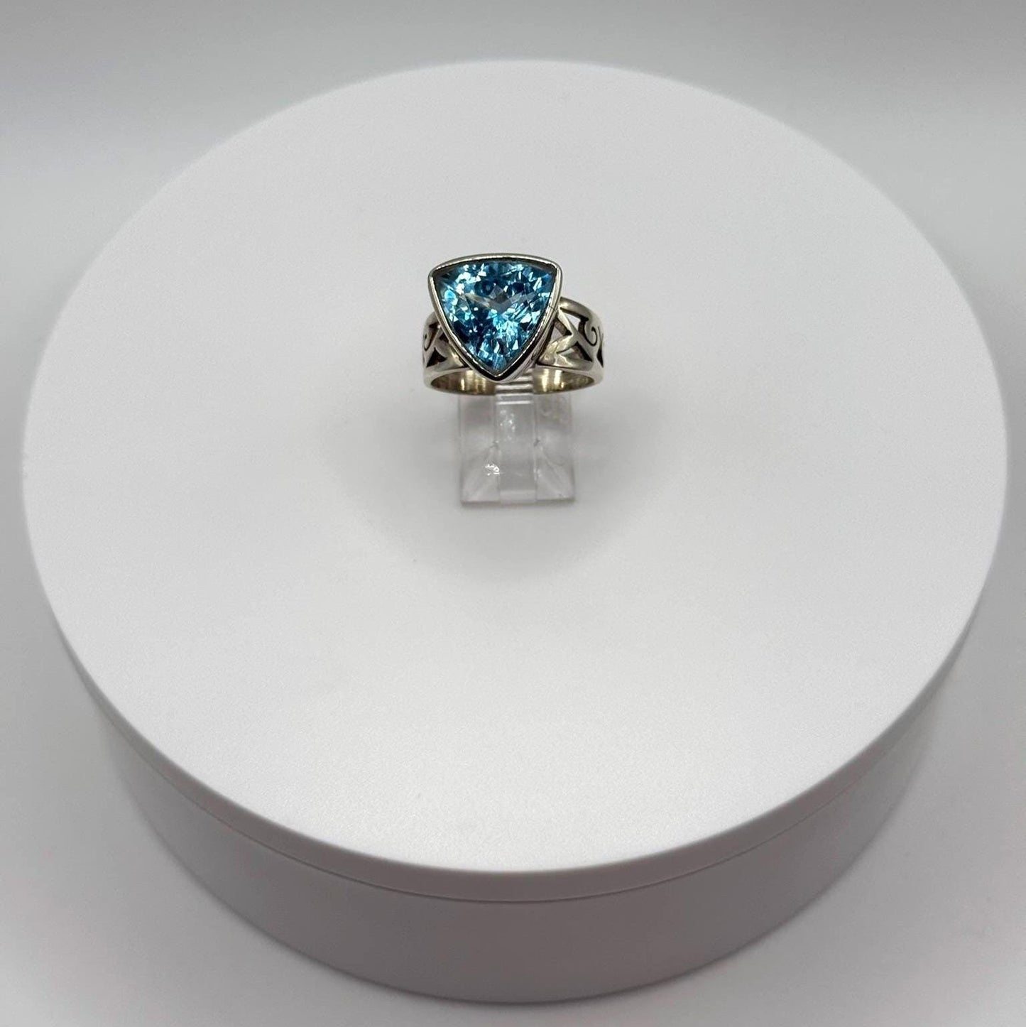 Swiss Blue Trillion-Cut Statement Ring in Sterling Silver - Size 8.5