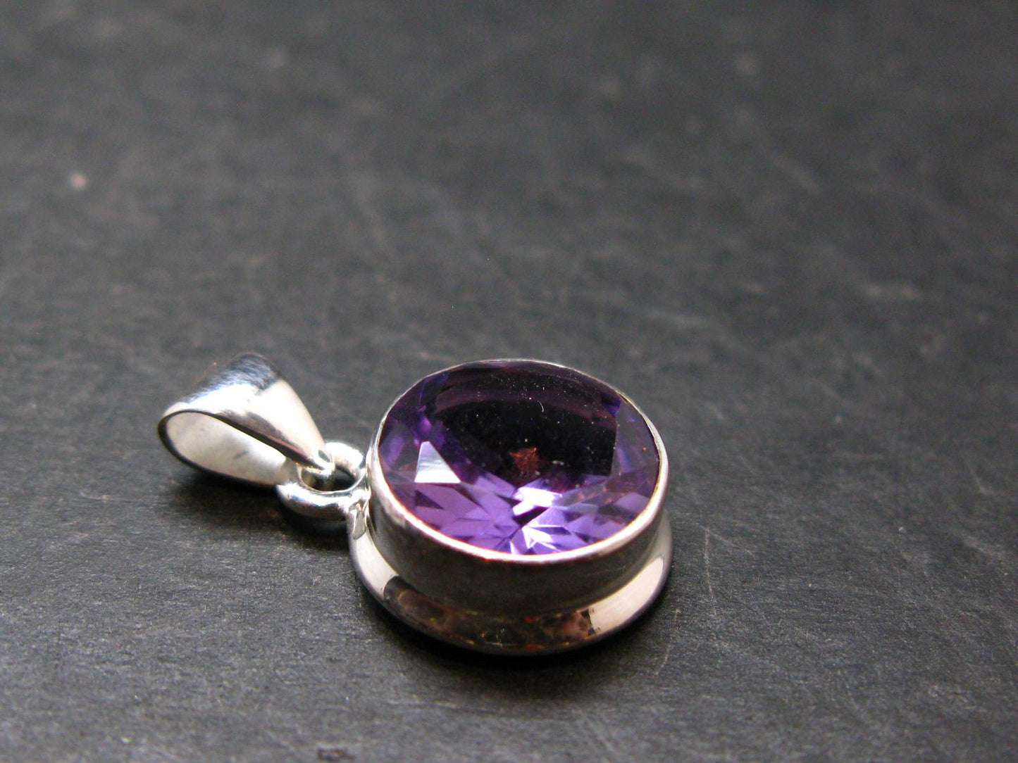 Large Genuine Rich Purple Amethyst Sterling Silver Pendant From Brazil - 0.9" - 3.84 Grams