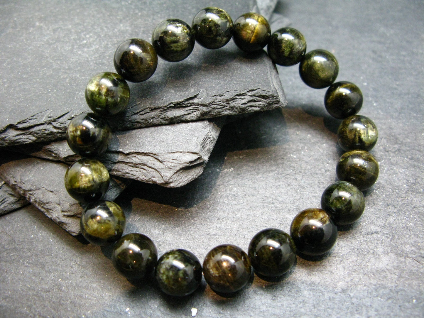 Green Gem Tourmaline Genuine Bracelet ~ 7 Inches ~ 10mm Round Beads