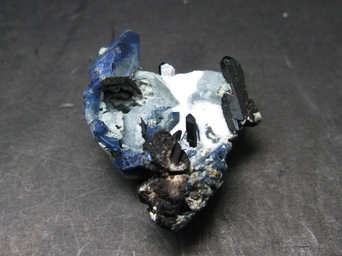 Beautiful Benitoite and Neptunite on Natrolite Cluster From California - 1.4"