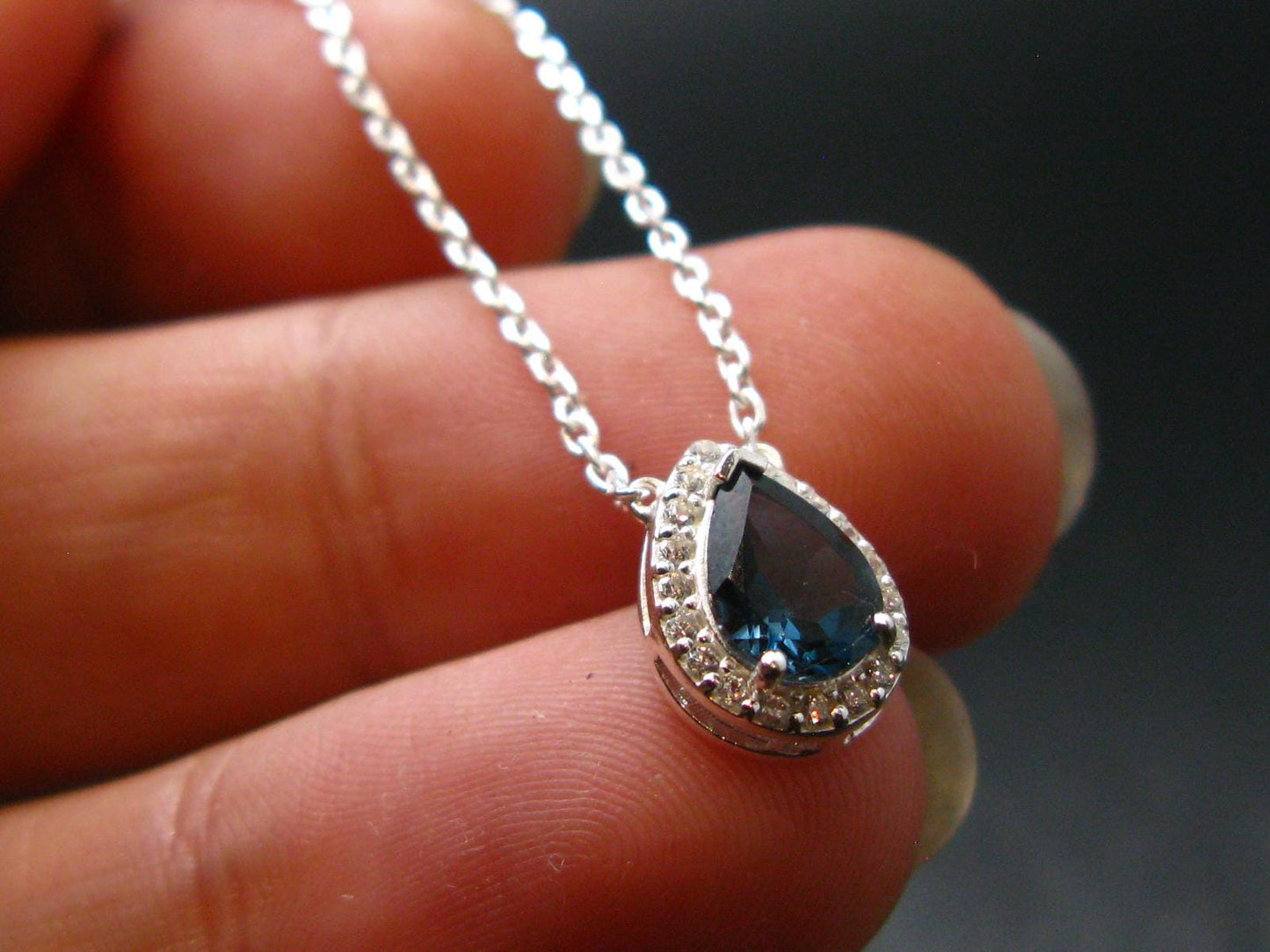 London Blue Topaz Sterling Silver Pendant with CZ From Brazil With Chain - 18" - 2.40 Grams