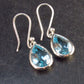 Pear Shaped Faceted Natural Sky Blue Topaz Dangle 925 Silver Earrings from Brazil - 1.2" - 4.6 Grams