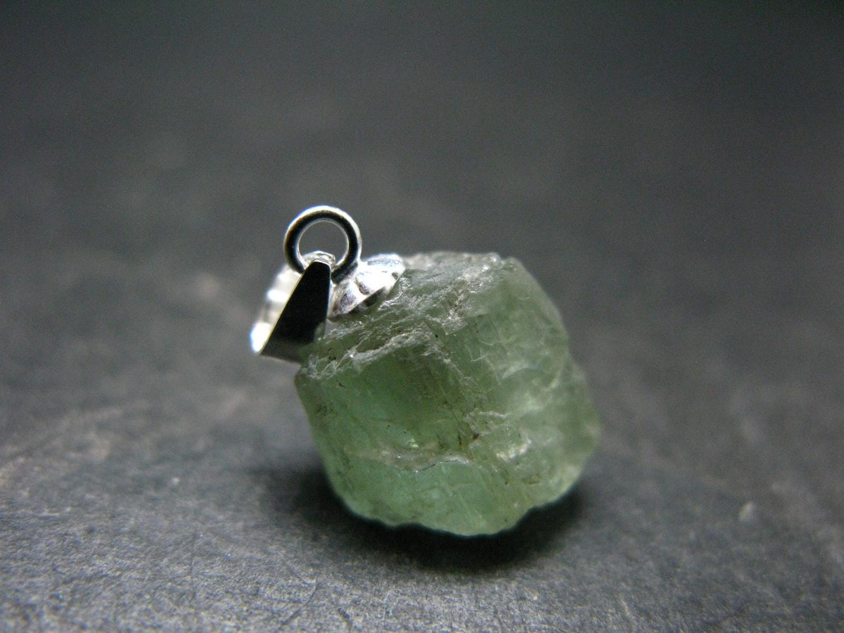Extremely Rare Raw Gem Green Kornerupine Silver Pendant Crystal From Tanzania - 1.74 Grams - 0.7"