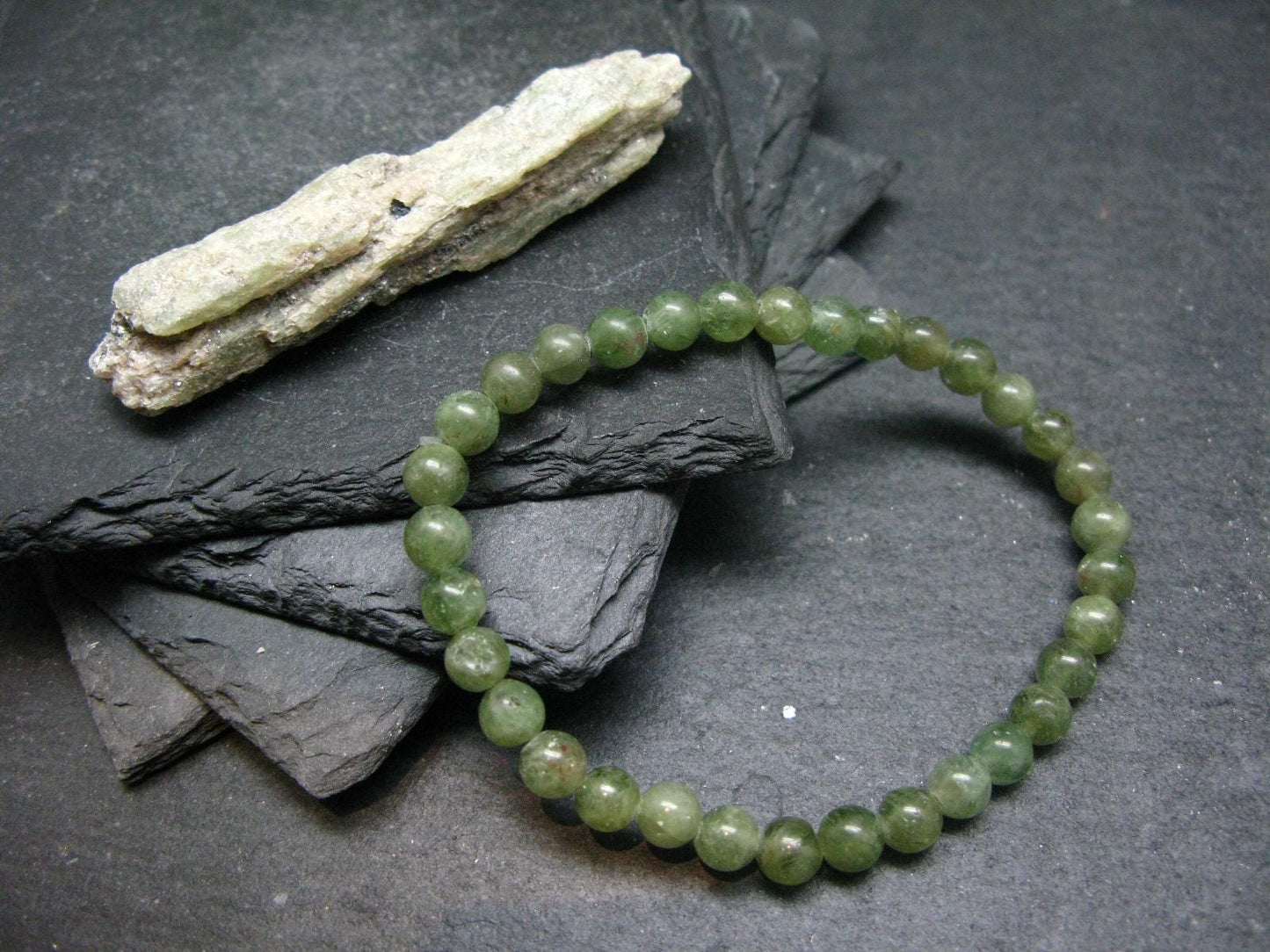 Green Kyanite Genuine Bracelet ~ 7 Inches ~ 6mm Round Beads