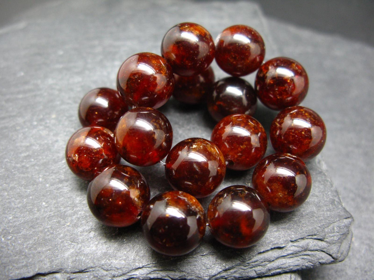 Garnet Hessonite Genuine Bracelet ~ 7 Inches ~ 12mm Round Beads