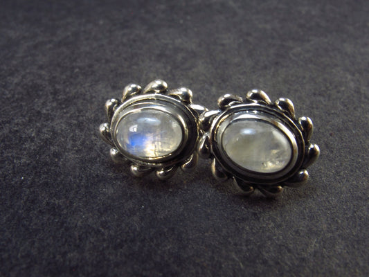 Moonstone Stud Earrings In Sterling Silver From India - 2.75 Grams