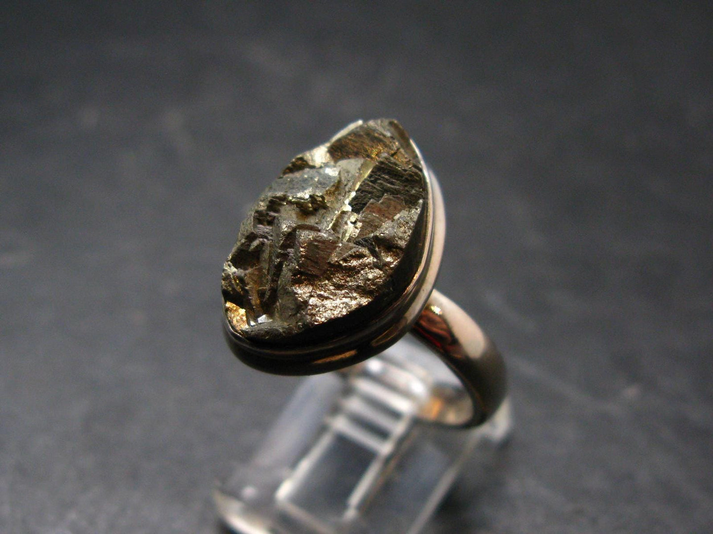 Large Raw Pyrite Silver Ring From Peru - 8.32 Grams - Size 10