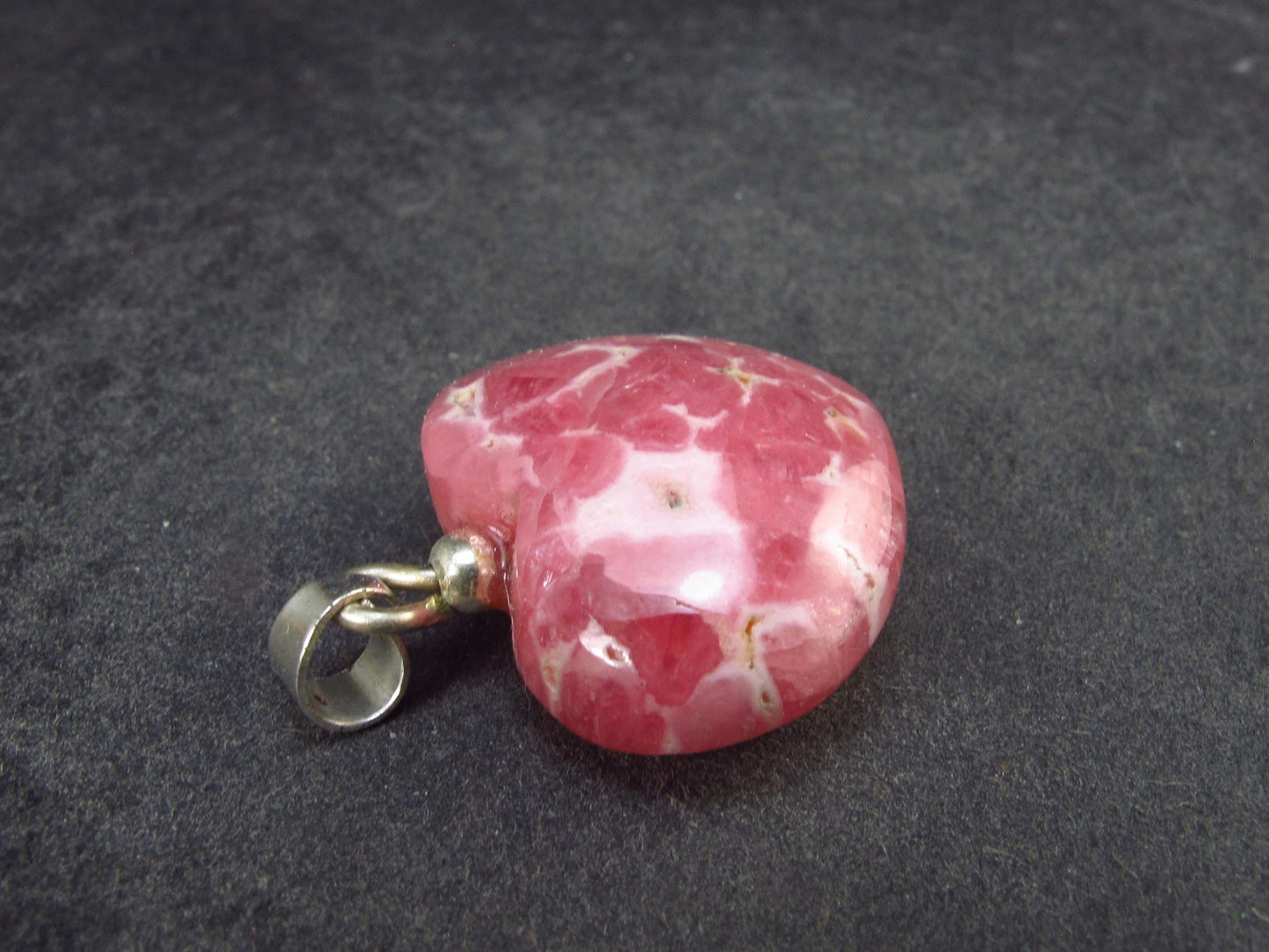 Rhodochrosite Heart Silver Pendant from Alma Colorado - 1.1" - 8.12 Grams