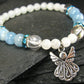 Moonstone Quartz & Aquamarine Genuine Bracelet ~ 7 Inches ~ 6-8mm Round Beads