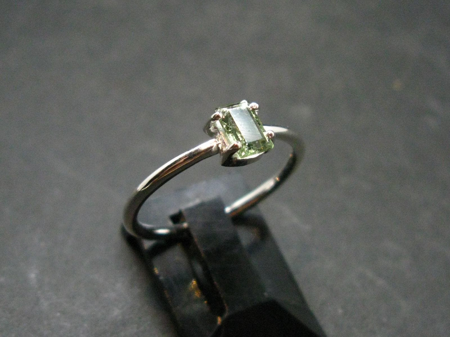 Moldavite Tektite Silver Ring from Czech Republic - Size 6 - 1.20 Grams